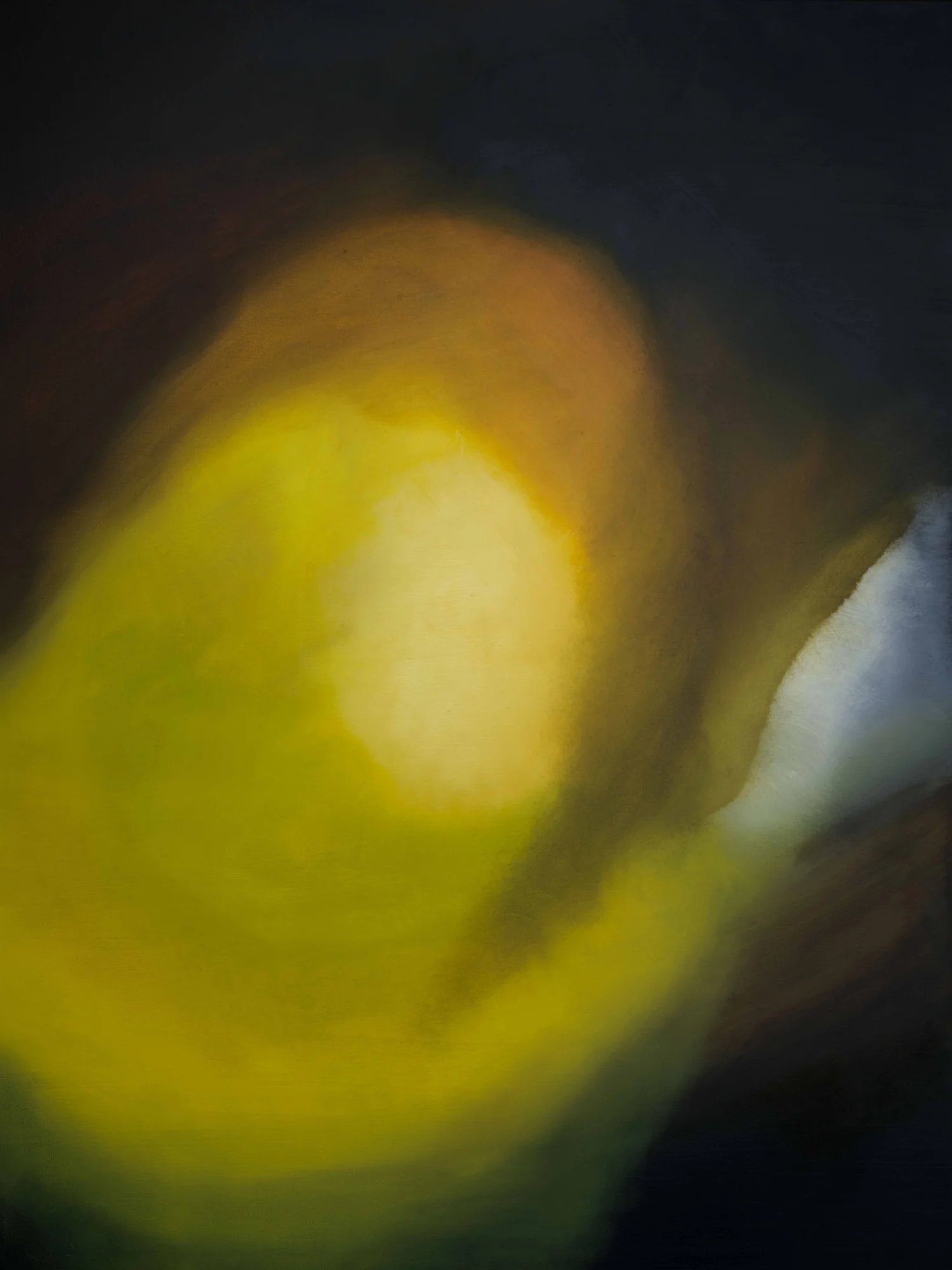 Echo of the Sun — oil on canvas by Alex Z. Wang: luminous yellow breaking through a dark field